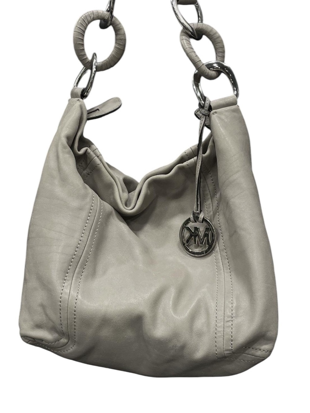4824 Michael Kors Light Gray Leather Shoulder Hobo with Chain-Link Handle